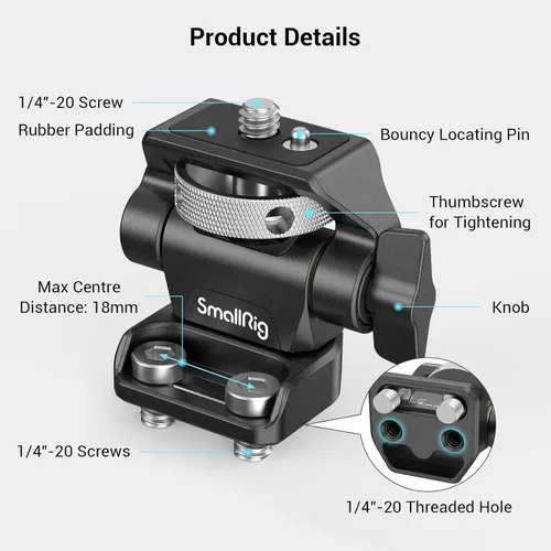 Miniatura 2 de SmallRig Soporte giratorio para monitor de 360° e inclinación 180° soporte ajustable con 1/4"- 20 tornillos para monitor de 5" y 7
