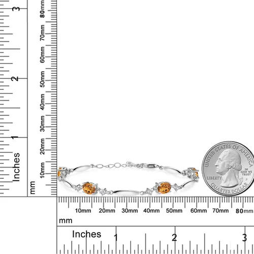 Miniatura 81 de Gem Stone King 925 Sterling Silver Gemstone Birthstone and White Created Sapphire Tennis Bracelet For Women Oval 7X5MM and 2MM 6 Inch + 1 Inch