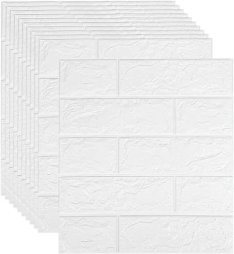 Miniatura 15 de Melairya Paneles de pared 3D para despegar y pegar, papel tapiz de ladrillo 3D de piedra sintética, autoadhesivo, para decoración de paredes Negro
