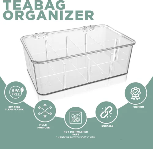 Miniatura 4 de Utopia Home - Organizador de bolsas de té con tapas, (1 unidad) Caja de almacenamiento transparente para despensa - Organizadores de partición