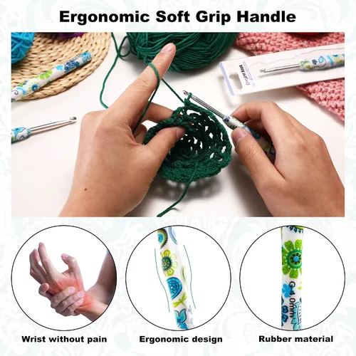 Miniatura 5 de 2.25mm Gancho de Ganchillo Looen, Mango Ergonómico para Manos Artríticas, Agujas de Tejer de Goma Suave Extra Largas para Principiantes de Crochet