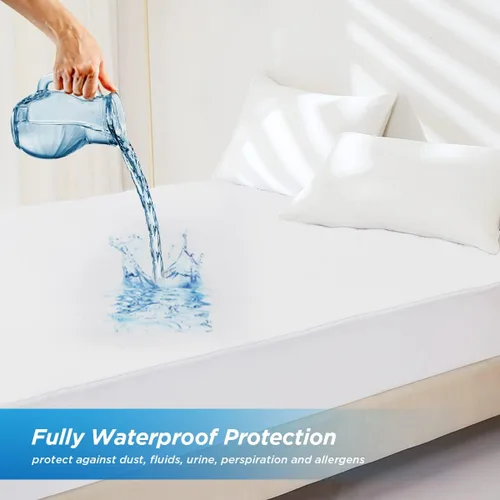 Miniatura 2 de Protector de colchón impermeable, tamaño Twin, funda de colchón de algodón de rizo transpirable con bolsillo profundo, estilo de sábana bajera