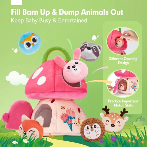 Miniatura 3 de hahaland Juguetes para bebés de 6 a 12 meses – Juguetes Montessori para niña de 6 meses, mi primera casa de hongos con animales rellenos