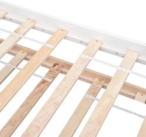 Miniatura 4 de Base de cama individual con nido, cama de plataforma individual con nido extraíble, marco de cama de plataforma doble de madera con cabecera y Blanco