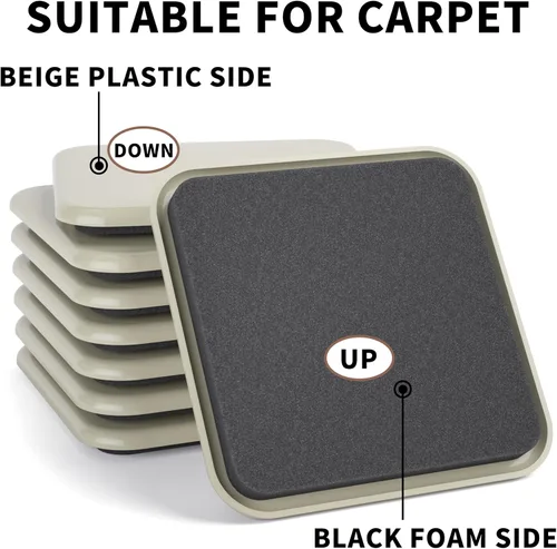 Miniatura 3 de Yelanon Deslizadores de Muebles, 8 piezas - Deslizadores de Muebles Cuadrados Beige de 4 3/4" para Alfombra, Deslizadores Movibles de Muebles