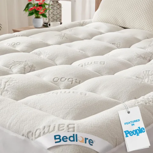 Cubrecolchón Twin de BEDLORE derivado de viscosa de bambú, colchón grueso con bolsillos elásticos para colchones de 15-38 cm, cubrecolchón suave y