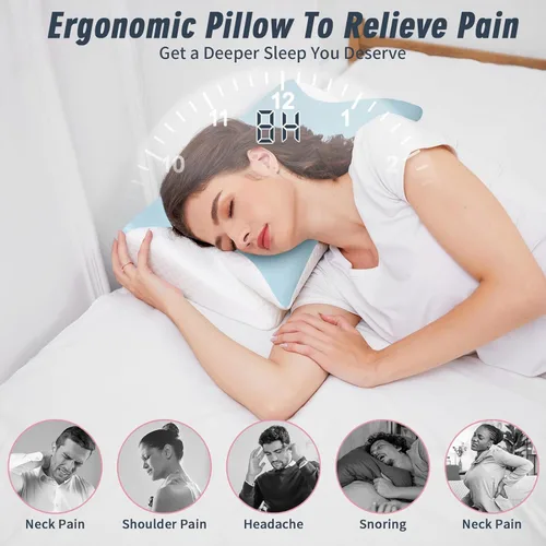 Miniatura 2 de Almohada para alivio del dolor de cuello Almohada ortopédica para dormir cervical mejor antiarrugas terapéutica ergonómica espuma viscoelástica Azul