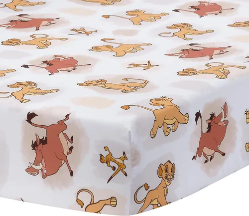 Lambs & Ivy Disney Baby Lion King Safari - Sábana bajera ajustable para cuna, color blanco