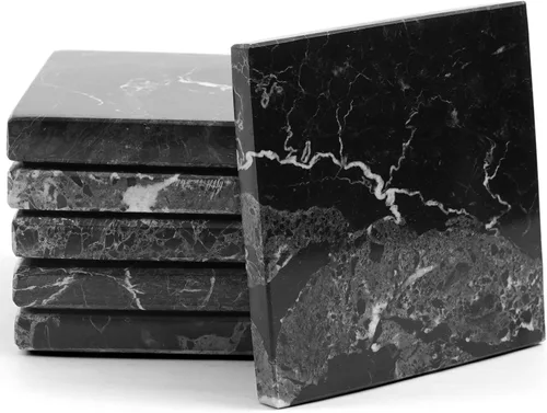 Radicaln Juego de 6 posavasos de mármol negro hechos a mano de 3.5 pulgadas para bebidas, juego de posavasos ideal para decoración de mesa del hogar