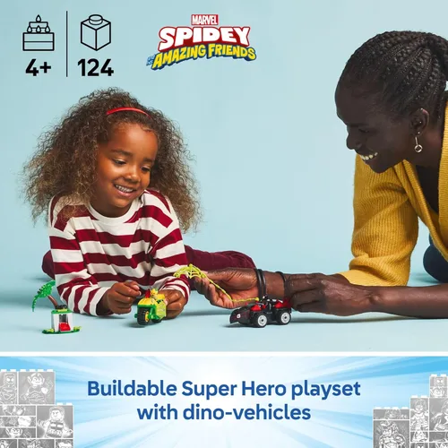 Miniatura 2 de LEGO Marvel Spidey and His Amazing Friends Spin and Electro Dinosaur Vehicle Chase - Juguete de construcción preescolar de coche y motocicleta