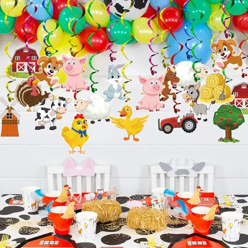 Miniatura 3 de Decoración de remolinos colgantes para fiestas de animales de granja, paquete de 30 pancartas colgantes de remolinos para decoración de animales