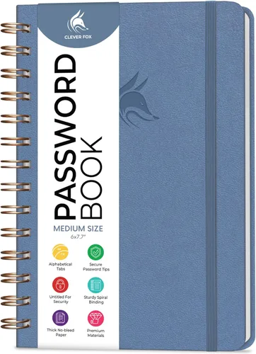 Miniatura 18 de Clever Fox Libro de Contraseñas en Espiral – Organizador de Direcciones de Internet y Contraseñas con Pestañas Alfabéticas Laminadas – Diario Negro