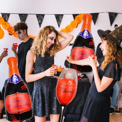 Miniatura 3 de Juego de 6 globos de Halloween, champán rojo y globos de copa de vino para decoraciones de fiesta de Halloween (champán)
