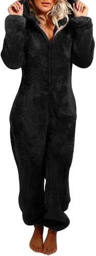 Pijama de forro polar para mujer, mameluco cálido de sherpa, ropa de dormir de una pieza con cremallera y capucha