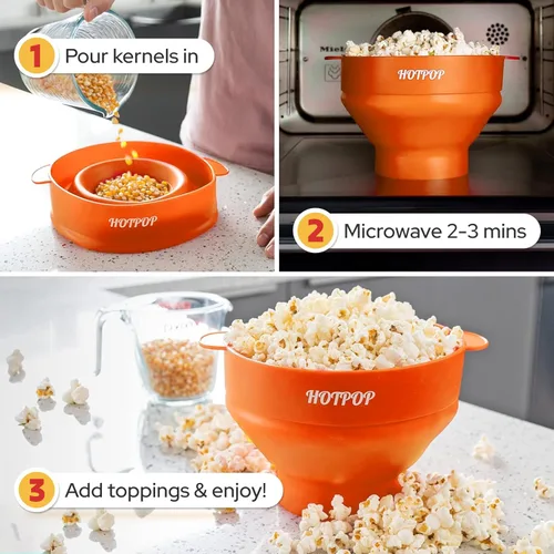 Miniatura 3 de The Original HOTPOP - Palomitas de maíz para microondas, máquina de palomitas de maíz, cuenco plegable sin BPA y apto para lavavajillas, 20