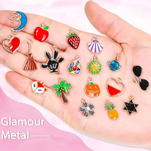 Miniatura 4 de 400 dijes para la fabricación de joyas, varios dijes de pulsera esmaltada, dijes de metal mixto a granel para hacer joyas Multicolor
