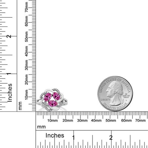 Miniatura 105 de Gem Stone King Flower Blossom Gemstone Birthstone Ring in 925 Sterling Silver 3-Stone Oval 6X4MM with Sparkling Accents Wedding Anniversary