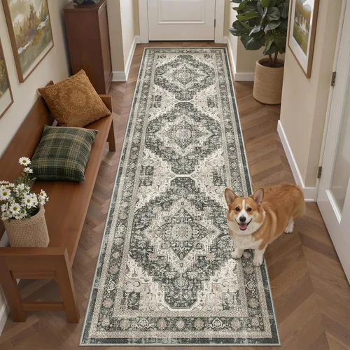 Miniatura 54 de Roxstand Alfombras de 2,44 x 3,05 m para sala de estar, alfombra vintage lavable con respaldo antideslizante, alfombra grande resistente a manchas