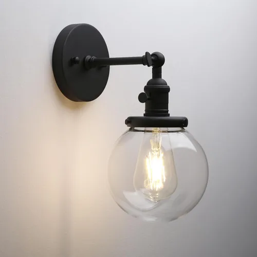 Phansthy Aplique de pared vintage con interruptor, luz de tocador de baño ajustable de 180 grados, lámpara de pared industrial con pantalla de Negro