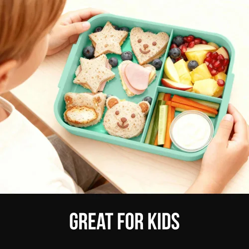 Miniatura 8 de GORILLA GRIP Lonchera Bento a prueba de fugas sin BPA para mujeres, hombres, niños, estilo de 2 niveles, con asa fácil de transportar, apta