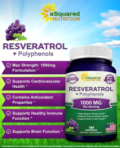 Miniatura 2 de aSquared Nutrition Resveratrol natural con extracto de vino tinto - 180 cápsulas - Pastillas de suplemento antioxidante de trans resveratrol