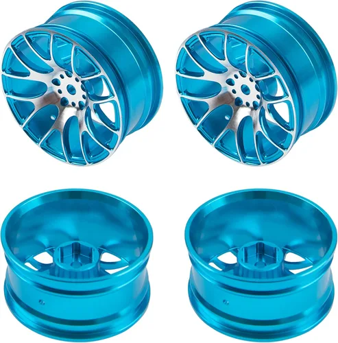 Miniatura 4 de Paquete de 4 llantas de metal de 0.472 pulgadas, buje hexagonal compatible con escalas 1/10 On-Road Racing Touring Drift Car Tamiya TT-01 Kyosho Azul