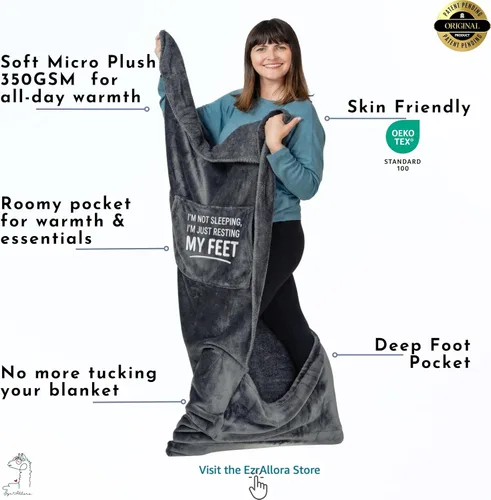 Miniatura 4 de EzrAllora Manta premium con bolsillo para los pies, patente pendiente, regalo para jugadores para hombres que lo tienen todo, manta de televisión