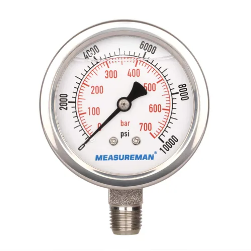 Miniatura 15 de MEASUREMAN - Manómetro de presión 1/4 NPT, manómetro de presión lleno de glicerina 0-100psi/kPa con esfera de 2.5 pulgadas y caja de acero