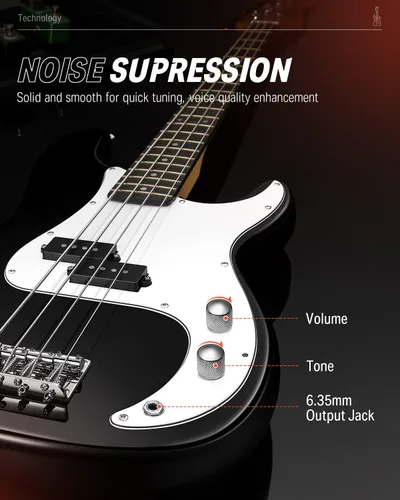 Miniatura 3 de Donner Guitarra eléctrica de bajo de 4 cuerdas tamaño completo estilo estándar PB para principiantes color negro para principiantes con lección