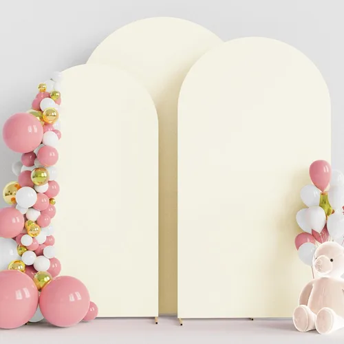 Miniatura 38 de Wokceer Juego de 3 fundas de arco de boda de elastano ajustadas para arco de boda para parte superior redonda, soporte de arco de Chiara para Beige