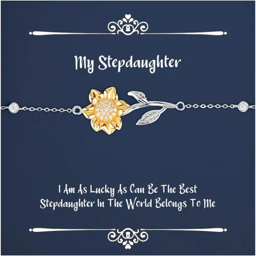 Gag Stepdaughter Gifts, I Am As Lucky As Can Be The Best Stepdaughter In, Birthday Sunflower Bracelet For Stepdaughter from Dad, Stepdaughter love