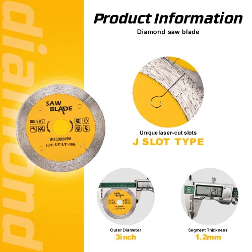 Miniatura 4 de 2 unids/lote 3-3/8 "Super Thin J Slot Diamond Porcelana Tile Cutting Blade