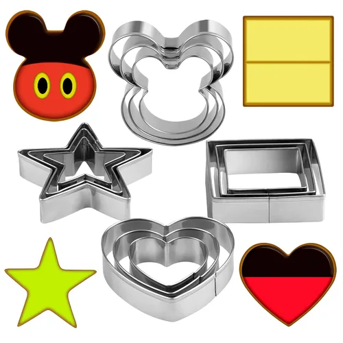 Juego de cortadores de galletas de metal - Cuadrado, corazón, estrella - 12 piezas de cortadores de galletas - Cortador de frutas, cortadores de