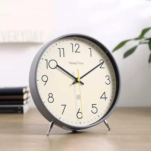 Miniatura 6 de HASMI Reloj despertador analógico, reloj despertador redondo de 6 pulgadas sin tictac, funciona con pilas, reloj despertador súper silencioso, 1