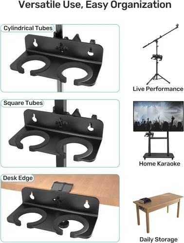 Miniatura 4 de Soporte para micrófono múltiple con abrazadera (aluminio/goma), soporte para micrófono y borde de escritorio y pared, soporta hasta 2 micrófonos