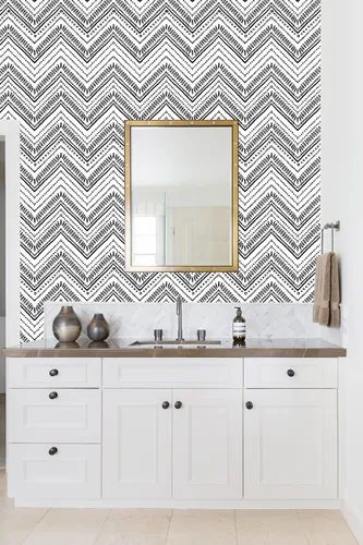 Miniatura 3 de HAOKHOME Papel tapiz con textura geométrica bohemia en blanco y negro, moderno, para decoración de baño, 17.7 pulgadas x 9.8 pies