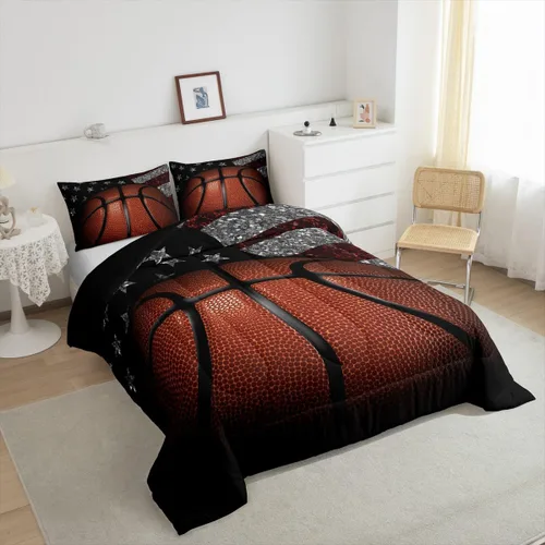 Miniatura 4 de Erosebridal Juego de edredón de baloncesto tamaño Twin para niños y adolescentes, juego de cama de tema deportivo de microfibra ultra suave