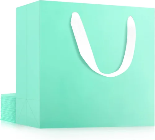 Miniatura 23 de EUSOAR Bolsas de papel de regalo de tamaño pequeño, paquete de 25 bolsas de papel negro resistentes de 8.6 x 3.9 x 7 pulgadas con asas a granel