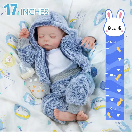 Miniatura 6 de BABESIDE Muñecas de Bebé Reborn Realistas de Silicona de Cuerpo Completo para Niños Varones - 17 Pulgadas Sensación de Bebé Real Muñeca de Bebé Azul