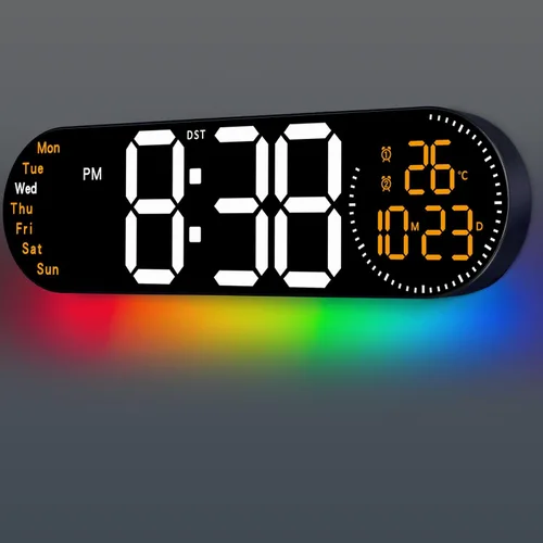 Miniatura 10 de Reloj de pared digital grande de 17.2 pulgadas con control remoto de 9 colores cambiantes, fecha, semana, temperatura, atenuación de brillo
