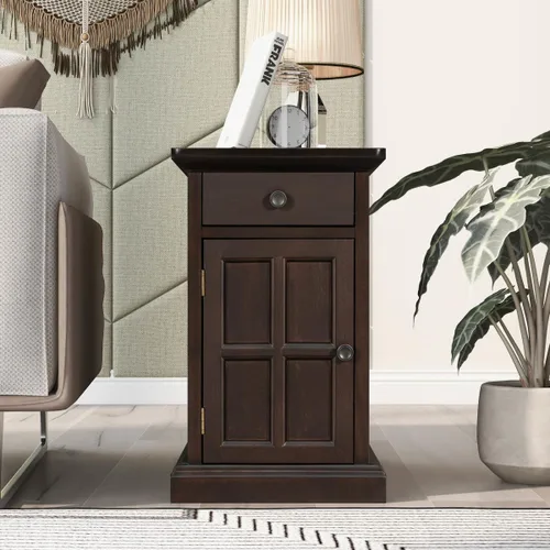 Miniatura 7 de Mesa auxiliar pequeña con estación de carga, puertos USB, bandeja extraíble oculta, mesa auxiliar con armario de almacenamiento, mesa decorativa