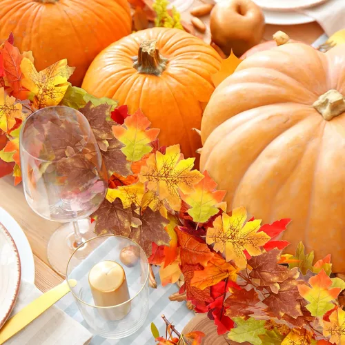 Miniatura 5 de Palonu Paquete de 2 guirnaldas artificiales de otoño, hojas de arce, guirnalda de vid colgante, hojas de otoño artificiales, guirnalda de follaje