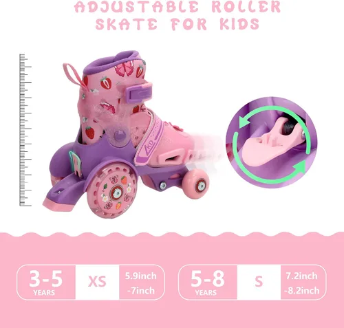 Miniatura 5 de LKD Patines ajustables para niños y niñas, patines cuádruples para principiantes, deportes en interiores y exteriores para edades de 3-5, 5-8