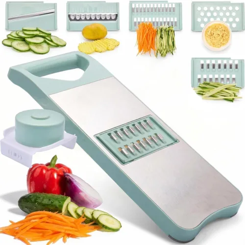 NACOLUS Rebanadora de Mandolina Multiusos para Cocina con Protector de Mano Deslizante - Picador de Verduras, Rebanadora de Papa/Cebolla/Ajo, Verde
