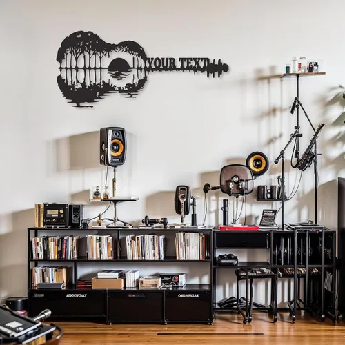 Miniatura 2 de Letrero de guitarra personalizado de metal, letrero de apellido con tema musical personalizado, decoración moderna para sala de música, letreros