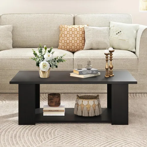 Miniatura 9 de GOFLAME Mesa auxiliar con almacenamiento, mesa central moderna para espacios pequeños, mesas de té decorativas para sala de estar, sala de Negro