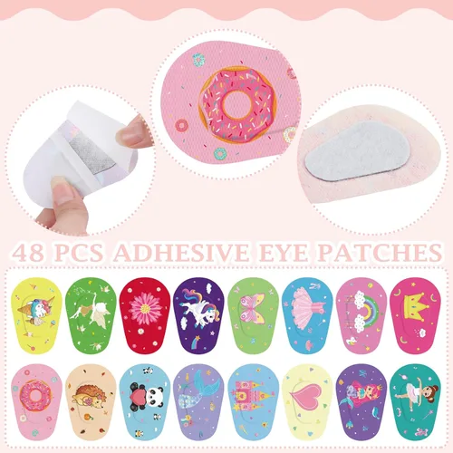 Miniatura 6 de Timgle 48 parches adhesivos para ojos para niños y niñas, 16 estilos, parches para ojos de niños pequeños, a granel, sin látex, bloqueo de luz