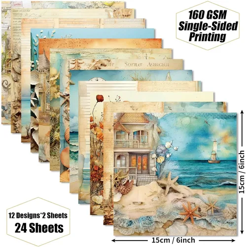 Miniatura 2 de Beach House - Bloc de papel para álbumes de recortes, 6 x 6 pulgadas, temática marina, viajes y vacaciones, suministros para álbumes de recortes