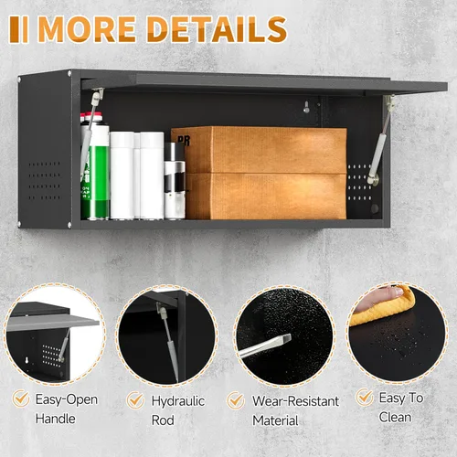 Miniatura 5 de Armario de pared de metal para garaje con puerta abatible, armario de almacenamiento de acero montado en la pared, gabinete de herramientas flotante