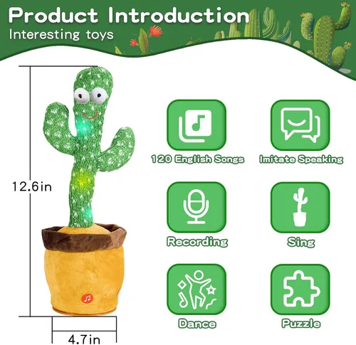 Miniatura 3 de Juguete de cactus que habla bailando para bebés, niños y niñas, juguete de grabación que imita el canto repite lo que dices, regalo musical
